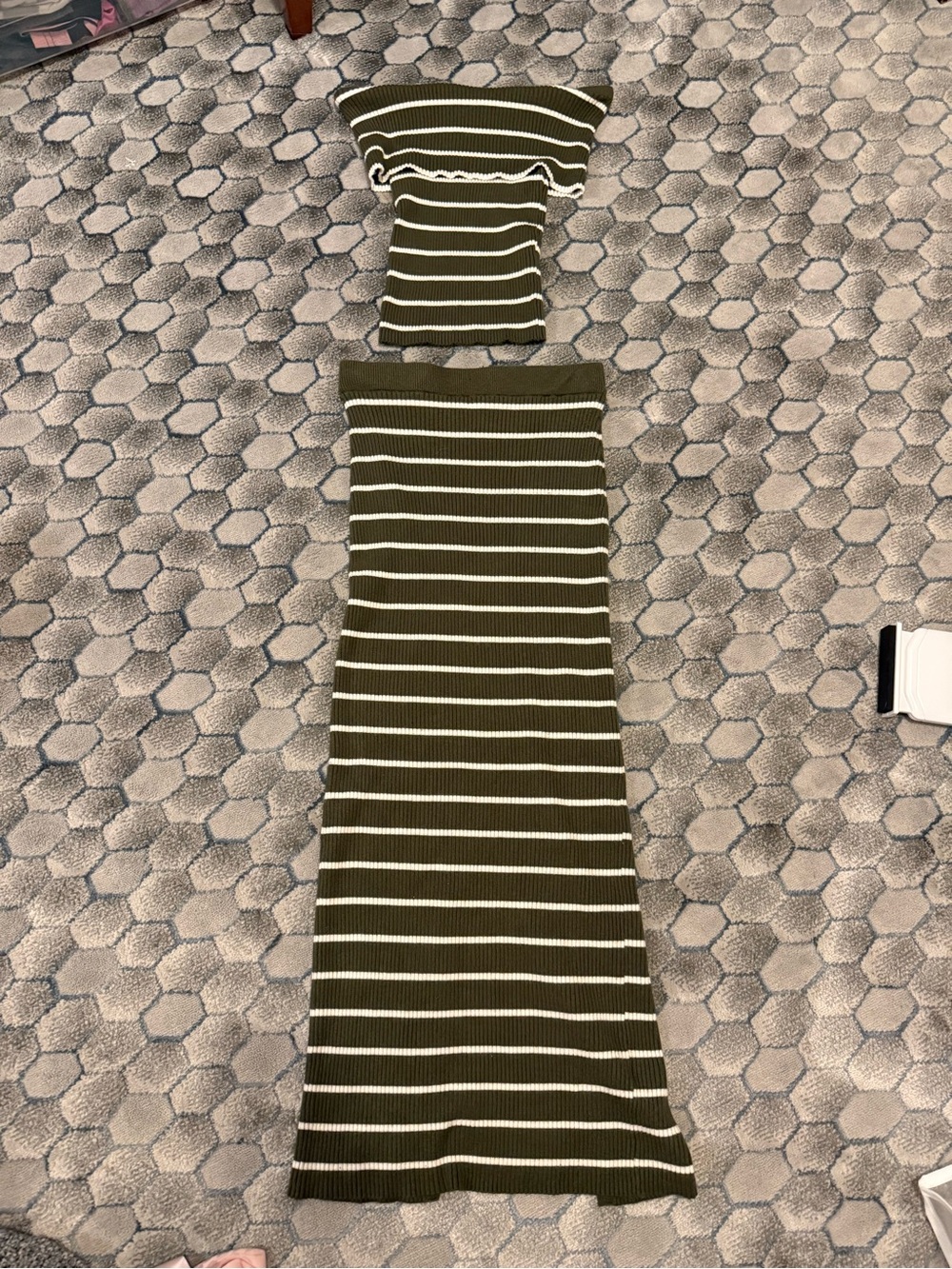 Striped Olive & White Ribbed Two-Piece Set